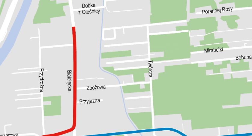 Mapka objazdów na ul. Białołęckiej